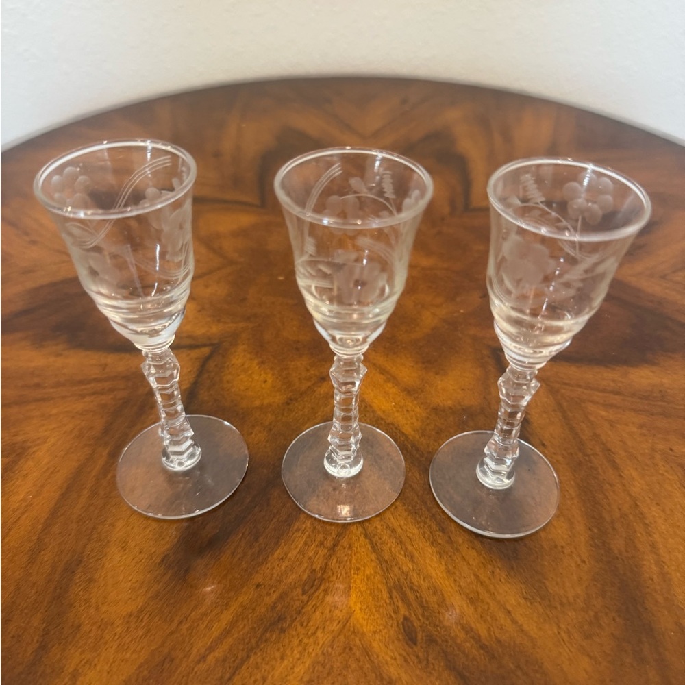 3 Rock Sharpe Elegant Hand Blown Cordials Halifax Pattern By Libbey 5”